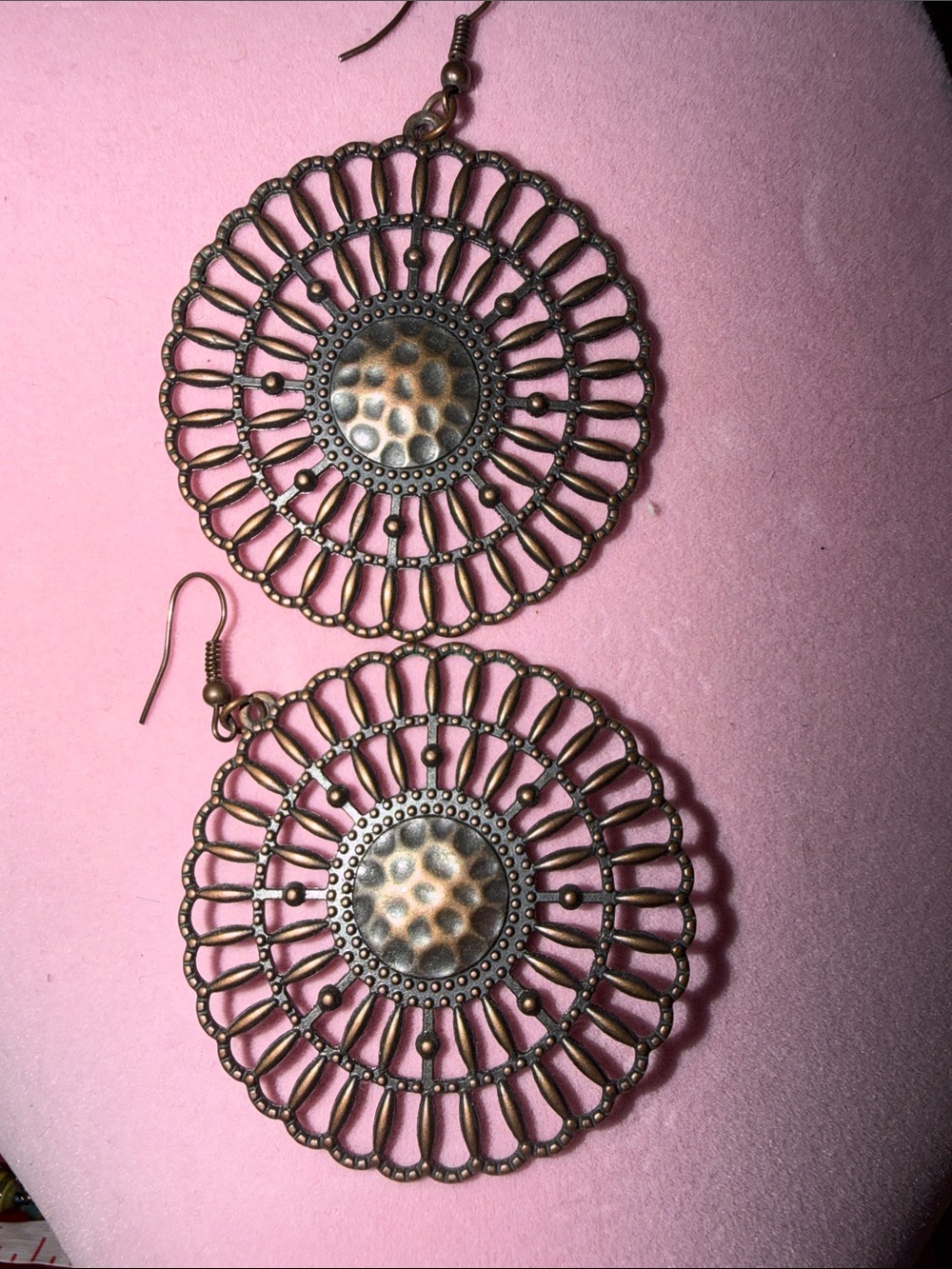 paparazzi Antique Bronze Filigree Circle Drop Earrings 2” Diameter. (J0066)